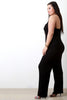 Solid Ribbed Knit Mock Neck Wide Leg Jumpsuit