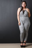 Marled Knit Crisscross Lace-up Hoodie Jumpsuit