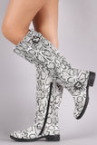 Python Buckled Riding Knee High Boots