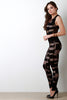 Plunging V Fishnet Grid Sleeveless Jumpsuit