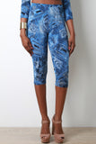 Denim Print High Rise Capris