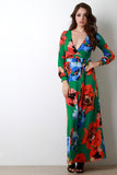 Floral Print Surplice Long Sleeve Maxi Dress