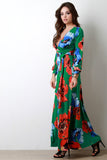 Floral Print Surplice Long Sleeve Maxi Dress