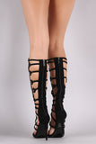 Suede Grommets Embellished Strappy Gladiator Heel