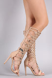 Suede Grommets Embellished Strappy Gladiator Heel