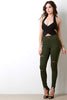 Frayed Waist V-Cut Slit Skinny Pants