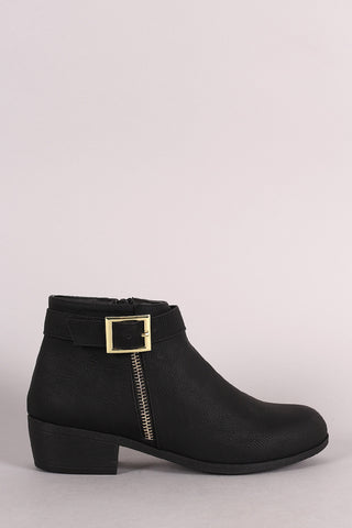 Qupid Side Zipper And Buckle Ankle Bootie