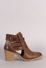 Qupid Distressed Suede Perforated Strap Western Booties