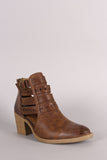 Qupid Distressed Suede Perforated Strap Western Booties