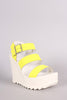 Wild Diva Lounge Neon Triple Band Lug Sole Platform Wedge