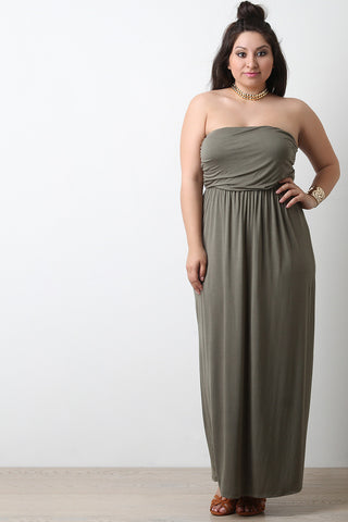 Solid Jersey Knit Strapless Maxi Dress