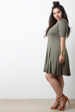 Solid Jersey Knit Elbow Sleeve Shift Dress