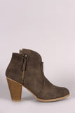 Qupid Nubuck Zipper Trim Chunky Heeled Booties