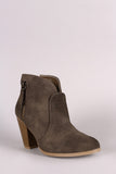 Qupid Nubuck Zipper Trim Chunky Heeled Booties