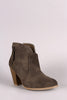 Qupid Nubuck Zipper Trim Chunky Heeled Booties