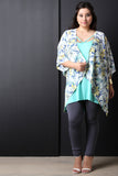 Floral Handkerchief Hem Short Sleeve Kimono