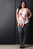 Floral Print V-Neck Asymmetrical Peplum Top