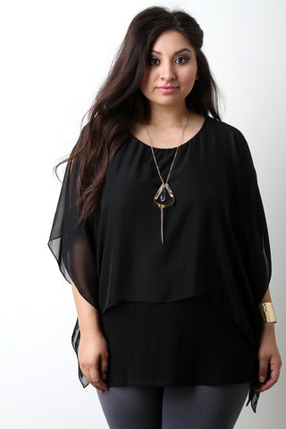 Chiffon Poncho Overlay Teardrop Necklace Top