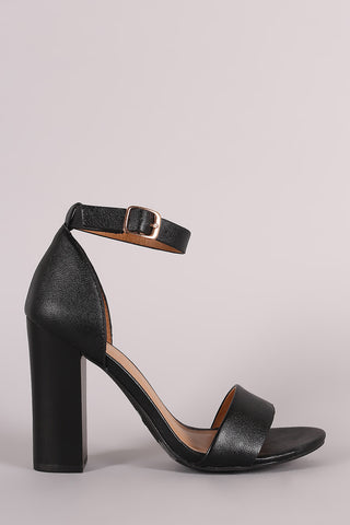 Bamboo Open Toe Ankle Strap Chunky Heel