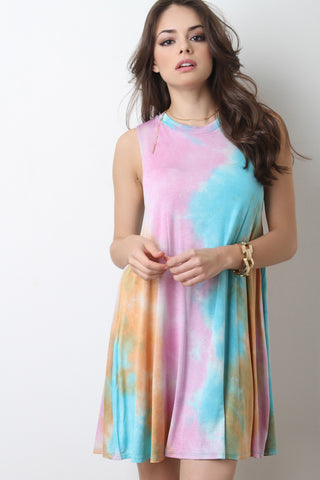 Tie Dye Sleeveless Trapeze Dress