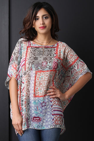 Patchwork Floral Print Chiffon Top