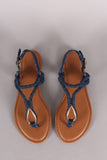 Bamboo Denim Braided T-Strap Sandal