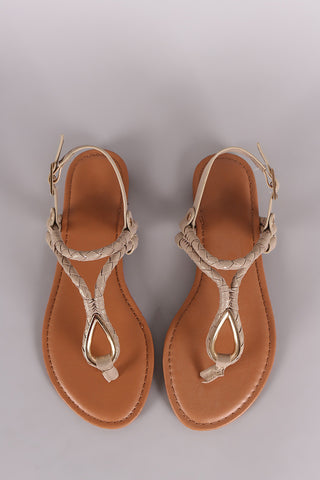 Bamboo Fabric Braided T-Strap Sandal