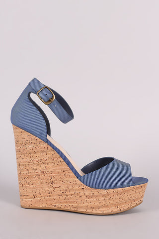 Bamboo Denim Nubuck One Band Platform Wedge