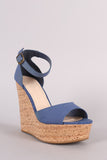 Bamboo Denim Nubuck One Band Platform Wedge