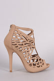 Nubuck Butterfly Wing Cutout Caged Stiletto Heel