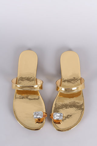 Patent Gemstone Toe Ring Slip On Flat Sandal