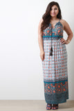 Patterned Print Cinched Waist Sleeveless Maxi Dress