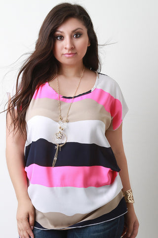 Wavy Striped Side Pleated Necklace Top