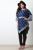 Floral Print Quarter Sleeve Waist-Tie Poncho Top