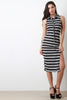 Striped Hooded Slit Midi Dress