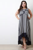 Woven Print Crochet Sleeveless Maxi Dress