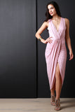 Surplice Wrap V-Neck Gathered Center Dress