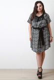 Woven Print Chain Fringe Neck Dress