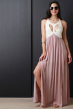 Two Tone Double Slit Woven Maxi Dress