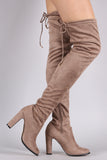 Suede Drawstring Heeled Over-The-Knee Boots