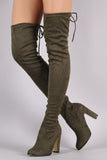 Suede Drawstring Heeled Over-The-Knee Boots