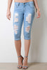 Light Wash Distressed Capri Jeans