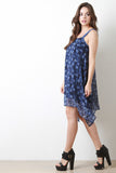 Crochet Strap Batik Printed Shift Dress