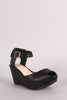 Bamboo Peep Toe Ankle Strap Platform Wedge