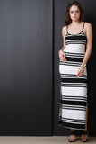 Striped Double Slit Sleeveless Maxi Dress