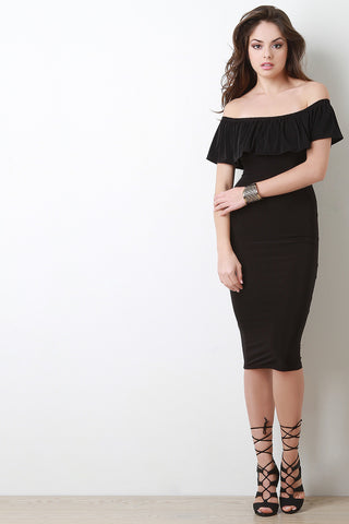 Off-The-Shoulder Ruffle Bodycon Midi Dress