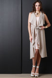 Draped Self-Tie Sleeveless Cardigan