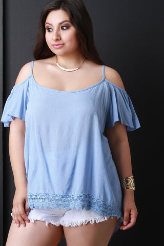 Cold Shoulder Crochet Hem Top