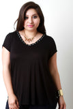 Eyelet Trim V Neck Tee