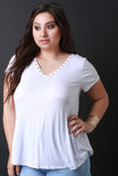 Eyelet Trim V Neck Tee